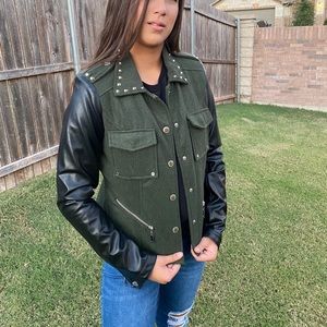 olive and faux leather jacket